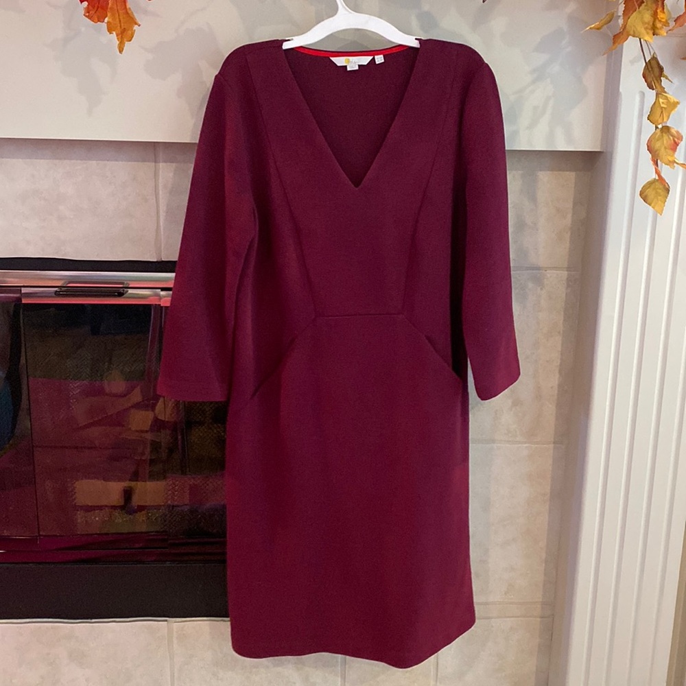 Boden three quarter length sleeve Cabernet colored fall dress